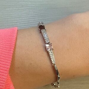 18k Gold plated  Silver and Pink Bracelet,7.25" New